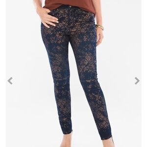 Chico's The Platinum Jegging Womens Size 8 Medium Lace Foil Jeans Dark Wash